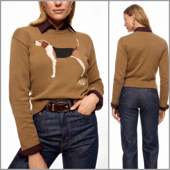 Lauren Ralph Lauren Sweaters - Lauren Ralph Lauren Instarsia-Knit Beagle Cotton Jumper Sweater brown M